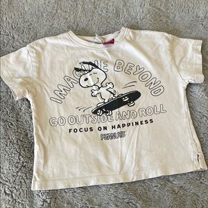 ZARA Peanuts White Snoopy Short Sleeve Tee Kids Sz 6 Woodstock